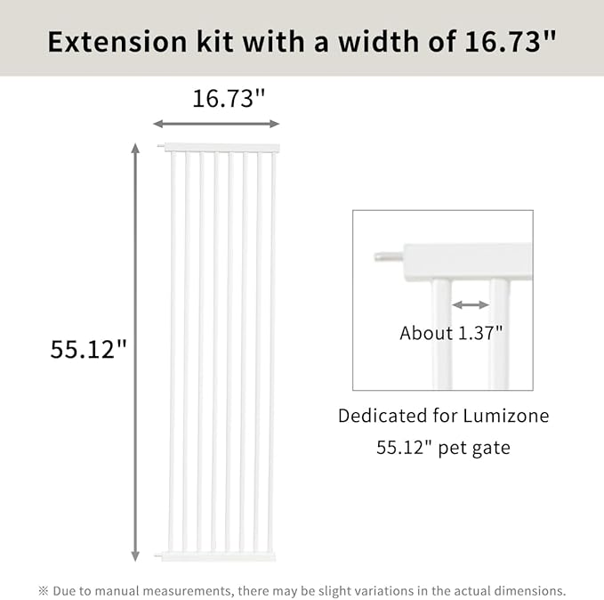 Lumizone Extra Tall Cat Gate Extension Kit 55.12" High Pressure Mounted 2025 New 16.73" Extra Wide 1.37" Gap No Drilling Tall Pet Gate for Dogs (White, 55.12" H x 16.73" W, Extension)