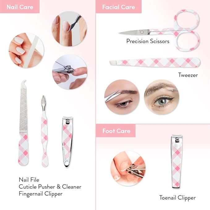 Éclat Manicure Pedicure Kit for Men & Women, 6Pcs Finger & Toe Nail Care Tools Includes Nail Clipper Cutter, Tweezer, File, Cuticle Pusher, Personal Care Professional Grooming Set With Travel Case