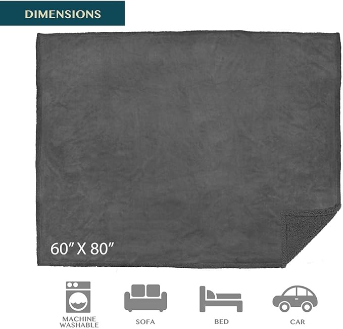 PAVILIA Waterproof Blanket Throw Dark Grey Queen,Waterproof Pet Blanket for Dog Couch Protection,Leak Proof Sherpa Fleece Blanket for Bed Sofa,Liquid Resistant Large Plush Throw 90x90,Charcoal