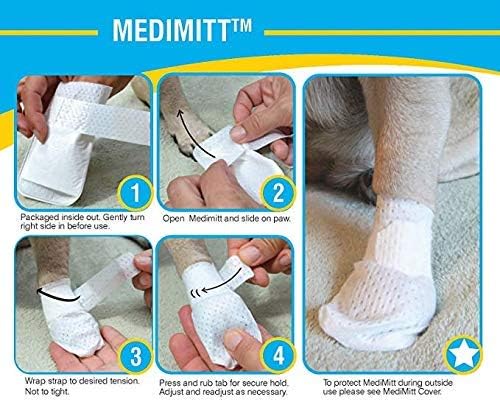 Medimitt Paw Bandages for Dogs, Cats and Pets – Stretchy Medical Booties, First Aid for Paws – Non Slip, Non Adhesive, Breathable, Disposable, Washable, Adjustable Strap, Value Pack (2XS 12-Pack)