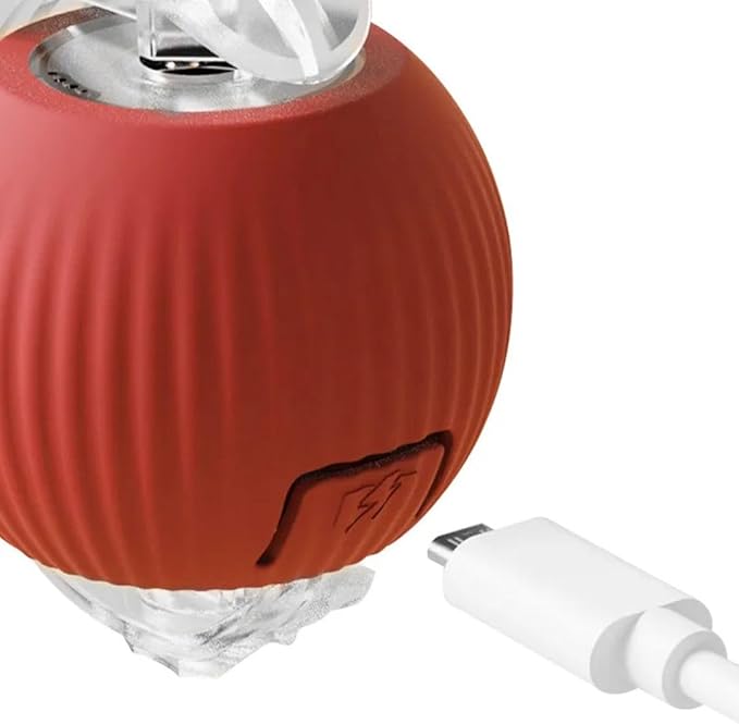Cat Smart Rolling Ball [RED], LED Lights, Indoors for Active Cats - Rechargeable, Automatic, Speedy Tail/Rope