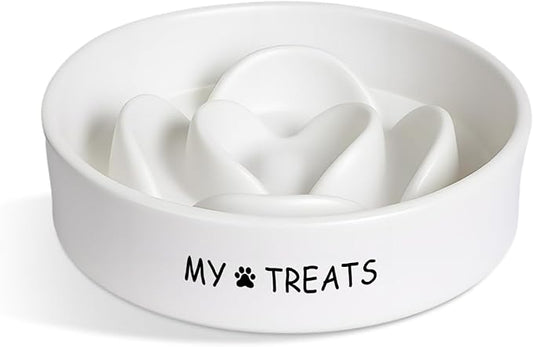 Slow Feeder Dog Bowls - Ceramic Dog Bowls for Small & Medium Dogs - White Slow Eating Dogs Bowl - Ceramic Puppy Slow Feeder(Flower)
