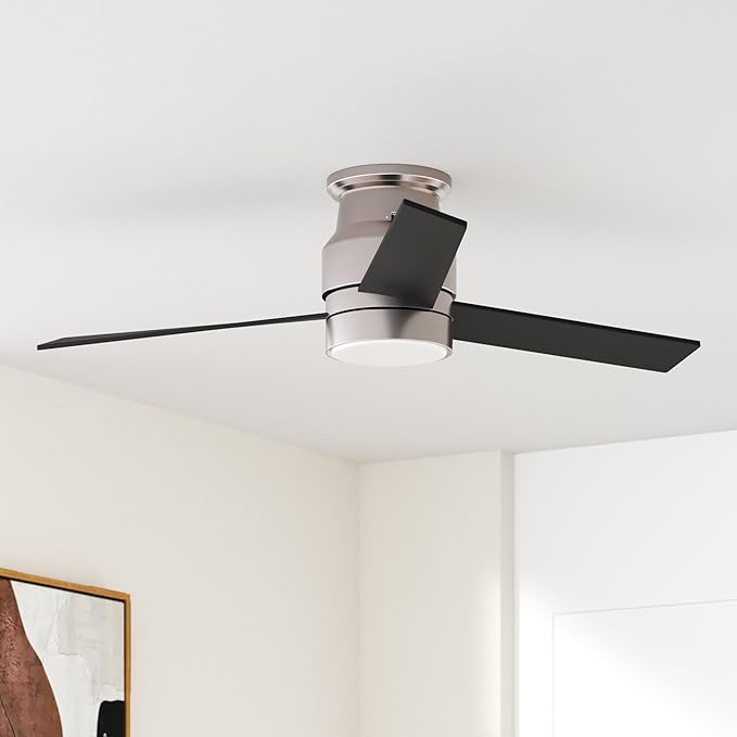 52 Inch 3-Blade Silver Low Profile Ceiling Fan with Led APP Control, Alexa/Google Assistant Control |Needs Ground/Live/Neutral Wire, No Remote,No Hub Required|Reversible|Schedule&Timer|