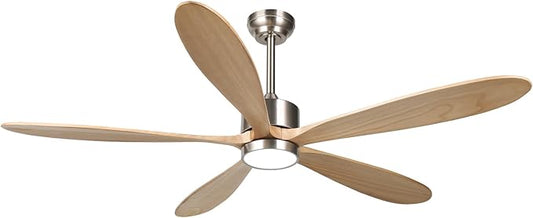 reiga 60 Inch Large DC Motor Outdoor Ceiling Fan with Dimming LED Light Kit, Alexa, Google Home, App and Remote Control, 5 Natural Wood Propeller Blades for Patio Garage Farmhouse and Porch