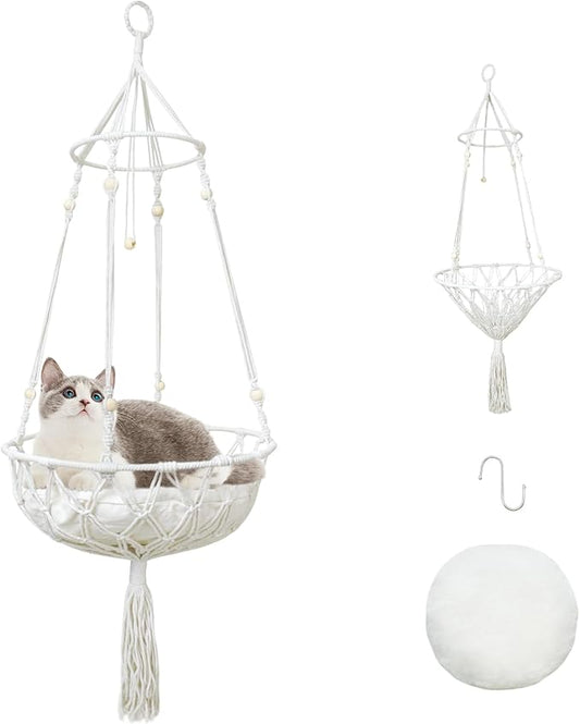 Cat Hammock Cat Window Perch, Bohemian-Style Hanging Basket Swing, Soft Pet Bed Cushion, Comfortable Window Kitty Bed, Perfect for Cats to Sunbathe, Take Naps, and Gaze Into the Distance 30*90CM