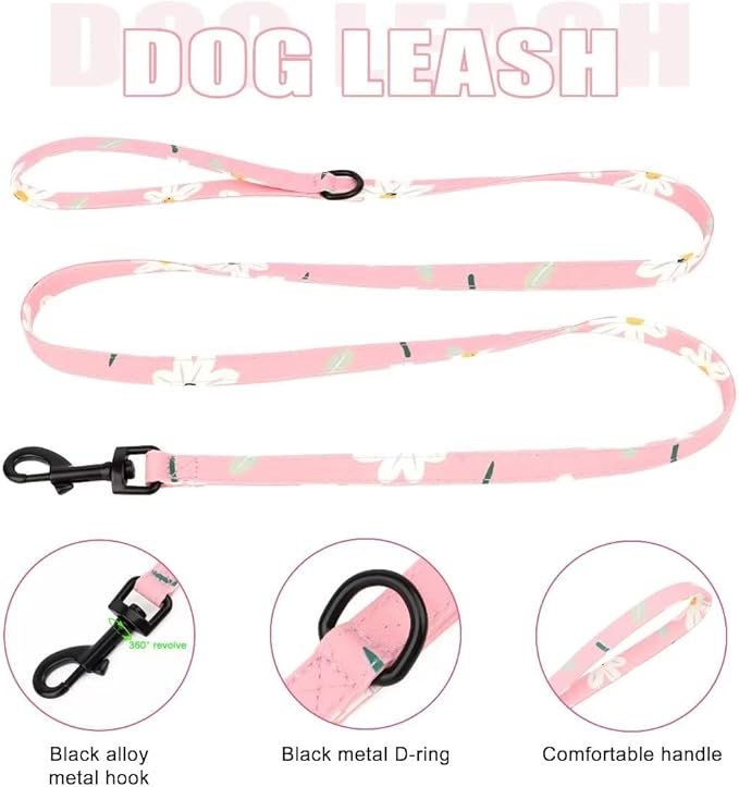Beirui Cute Girl Dog Collars, Harnesses & Leashes Set - Adjustable Dog Collar and Leash Set with Flower - Soft Mesh Dog Vest Harness for Puppies Small & Extra Small Dogs Cats (Pink-1,XXS)