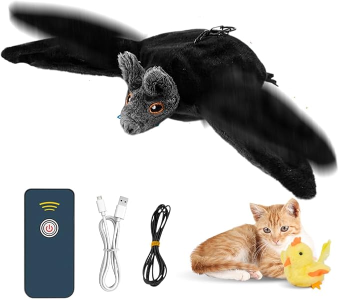 Interactive Chirping Bird Cat Toy,2025 New Flying Bird Cat Toy Flapping Bird Toy,Simulation Chirping Bird Toys Interactive Cat Toys for Bored Indoor Adult Cats (A-Black)