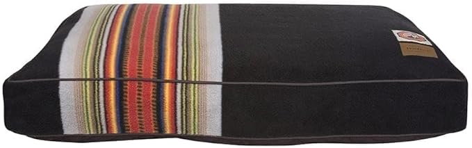 Pendleton Acadia National Park Napper Dog Bed – Size Small (28" x 20" x 4") - Memory Foam Comfort, Washable Fleece Cover, Durable Cotton Canvas Bottom, Black with Multicolor Stripes