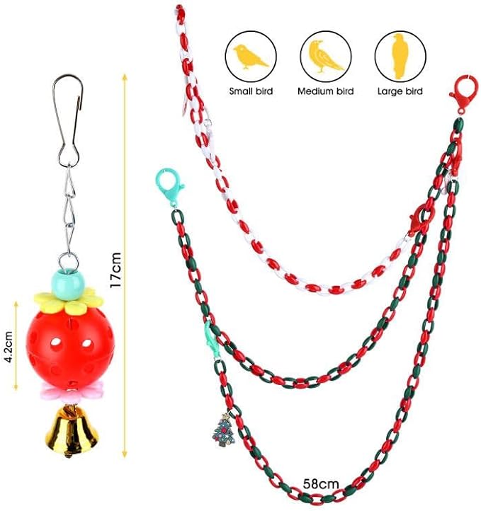 Christmas Parakeet Cockatiel Bird Toys,Plastic Chain Links Bird Cage Accessories Mix Color Hammock Swing Toy for Budgerigar, Conures, Love Birds, Finches, Mynah