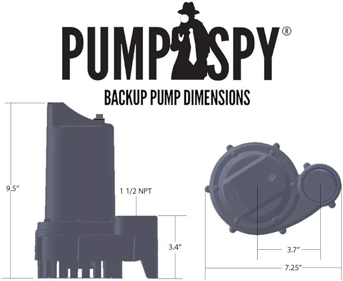 PumpSpy PS2000C Pre-Assembled SmartPump Combination Wi-Fi Connected 1/2HP Primary Sump Pump and 12V Battery Backup Sump Pump with Internet Monitoring & Alerts, Water Alarms for Basements