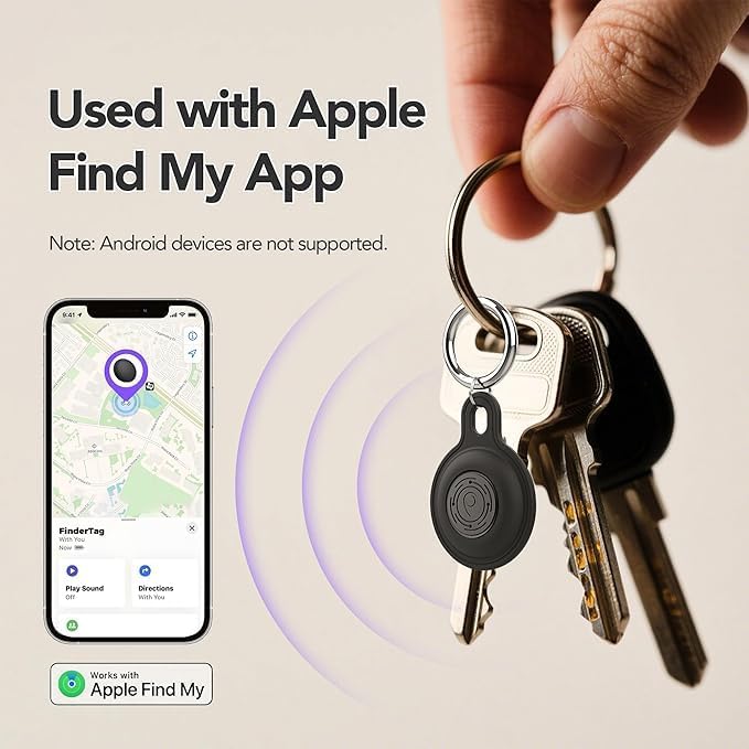 FinderTag Alternative, Key Finder, GPS Tracker Locator Compatible with FindMy (iOS Only), Smart Finder for Cat, Dog, Collar, Luggage, Suitcase, IP67 Waterproof (White)