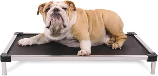 K9 Ballistics Chew Proof Elevated Outdoor Cooling Cot Bed for Medium Dogs - Virtually Indestructible, Preassembled, Withstands Aggressive Chewers - M, Black Mesh