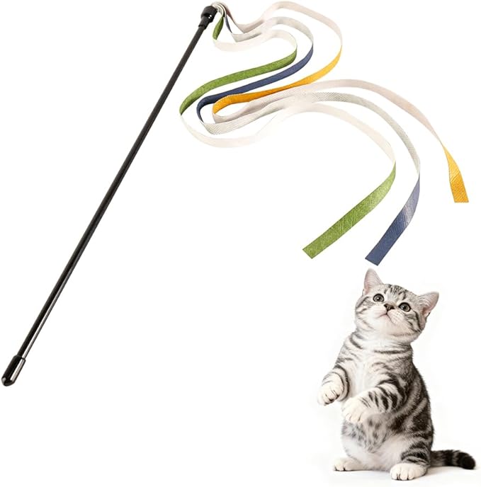 Catisfy Cat Wand Toy, Interactive Cat Rainbow Wand Toys, Colorful Ribbon Teaser Wand String for Indoor Cats Enrichment, Exerciser, Playing