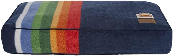 PENDLETON Crater Lake National Park Napper Dog Bed – Size Small (28" x 20" x 4") - Memory Foam Comfort, Washable Fleece Cover, Durable Cotton Canvas Bottom, Blue with Multicolor Stripes