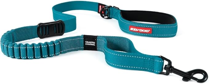 EzyDog Zero Shock Dog Leash - Shock Absorbing Bungee Leash for Dogs That Pull or Excite - Dual Handle and Reflective for Large, Medium, or Small Dogs (48-Inch, Teal)
