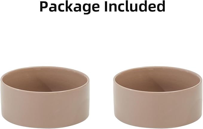 Ceramic 5.1inch Set of 2 Dog and Cat Bowls, 2pcs Anti-Slip Food and Water Feeder Dishes for Puppies, Kitties, Cats(2 Bowls, Brown Coffee)
