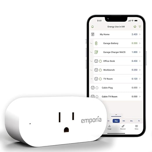 Emporia Energy Monitoring Smart Plug, WiFi Smart Outlet Plug Works with Alexa and Google Home - 15a WiFi Outlet with Timer, Mobile App, Home Energy Monitor, Scheduling - 2.4ghz WiFi Only (1 Pack)