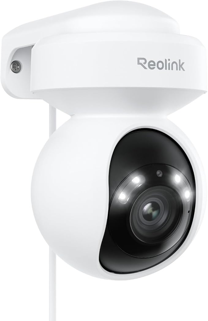 REOLINK 4K Outdoor Plug-in WiFi 6 Security Camera, PTZ Camera for Home Security, Wi-Fi 6 New Tech, Motion Tracking, Smart Detection, 3X Optical Zoom, Motion Spotlight, Local Storage, E1 Outdoor Pro