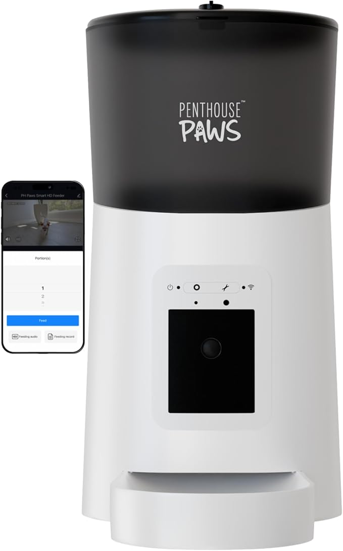 Smart HD Automatic Cat Feeder with 1080P Camera & Night Vision, 2-Way Audio, WiFi App Control, Anti-Jam 6L Cat Feeder with Backup Power, Easy to Clean, Schedules Up to 15 Meals for Cat & Dog, White