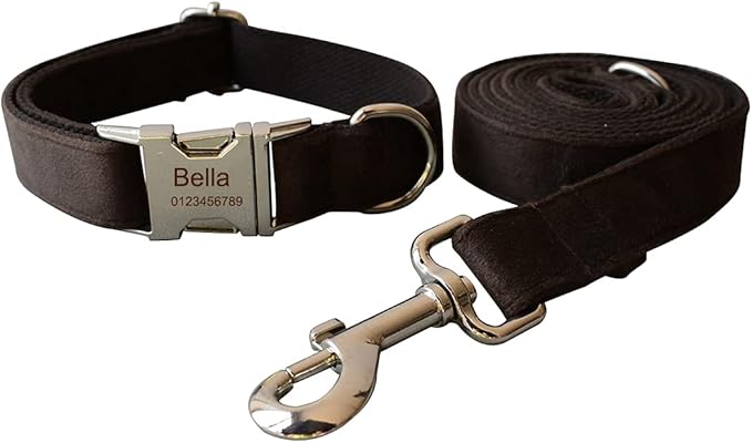 Dog Collar Custom Personalized Engraved Name and Phone Number for Puppy Small Medium Large Pets (L, Coffee)