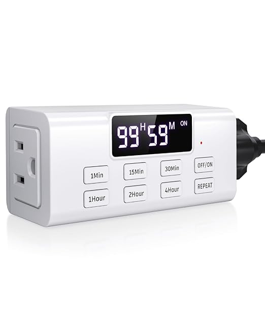 Indoor Countdown Timer Outlet, NEARPOW Auto Shut Off Timers with Large Screen,Customize Countdown,Repeat and Memory Function, Plug In Timers for Electrical Outlet for Charger Lights, 3-Prong 15A/1875W