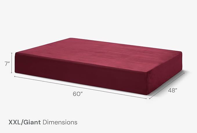 Barker Beds Giant Orthopedic Dog Bed - 7" Memory Foam Mattress - 100-300 lbs - Joint Pain & Arthritis Support - Vet Recommended, Washable Cover - Made in USA - 60"x48"x7" - Burgundy