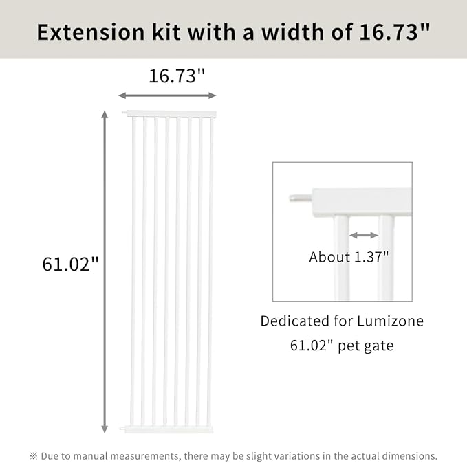 Lumizone Extra Tall Cat Gate Extension Kit 61.02" High Pressure Mounted 2025 New 16.73" Extra Wide 1.37" Gap No Drilling Tall Pet Gate for Dogs (White, 61.02" H x 16.73" W, Extension)