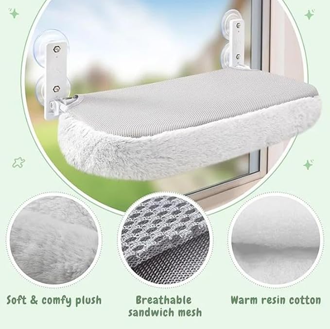 Sinai Pet Shop Cat Window Perch – Cordless Foldable Hammock with Cushion Bed, Self-Groomer with Catnip Included, Durable Metal Frame with Strong Suction Cups, Space-Saving for Large Indoor Cats