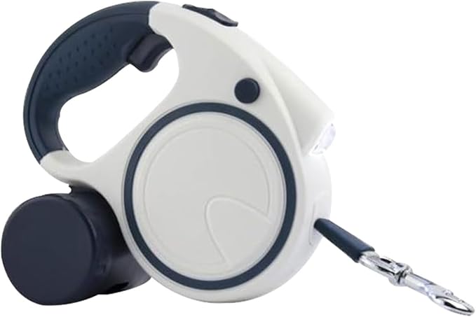 Best Dog Supplies Retractable Fancy Leash with Flashlight and Dispenser for Safe and Comfortable Walk with Your Pet - 16 ft White Dog Leash Suitable for All Pets