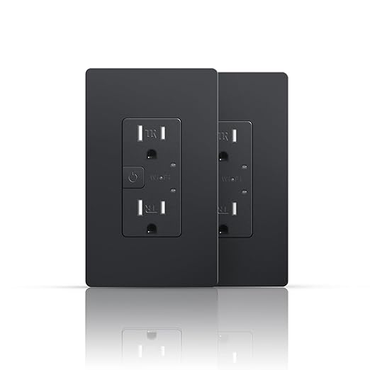 TOPELER 2Pack Smart Power Wall Outlet, 15 Amp WiFi Socket Divided Control, Remote Control by Smartphone, Compatible with Alexa and Google Home, No Hub Required, Black, ETL&FCC Listed, 2.4G WiFi Only