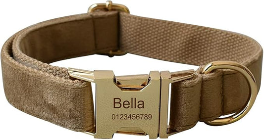 Dog Collar Custom Personalized Engraved Name and Phone Number for Puppy Small Medium Large Pets (L, Khaki)