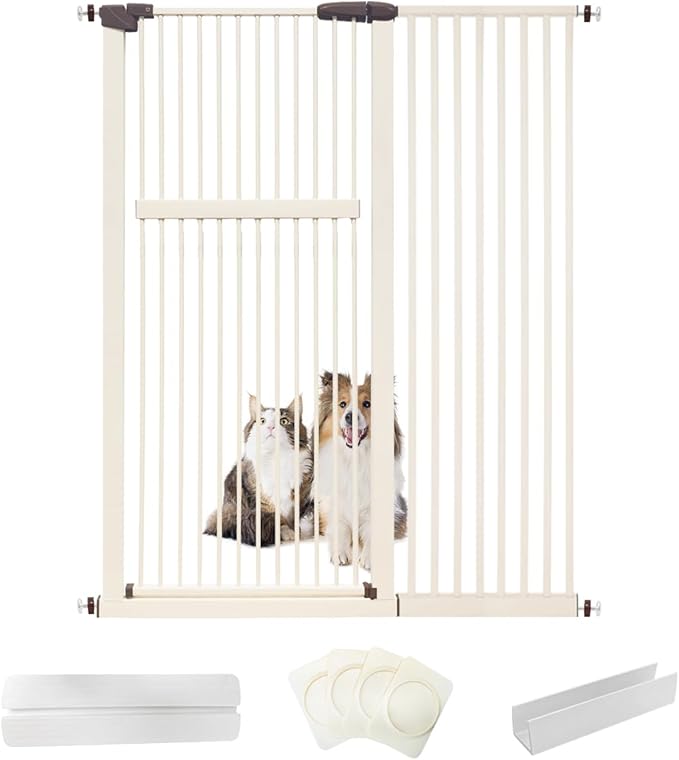 Lumizone Extra Tall Pet Gate 55.12" High Pressure Mounted 46.65"-50.78" Extra Wide (9 Sizes) 1.37" Gap for Cat Dog Stairs Doorway Hallway No Drilling Auto-Close (46.65"-50.78" W, Cream White)