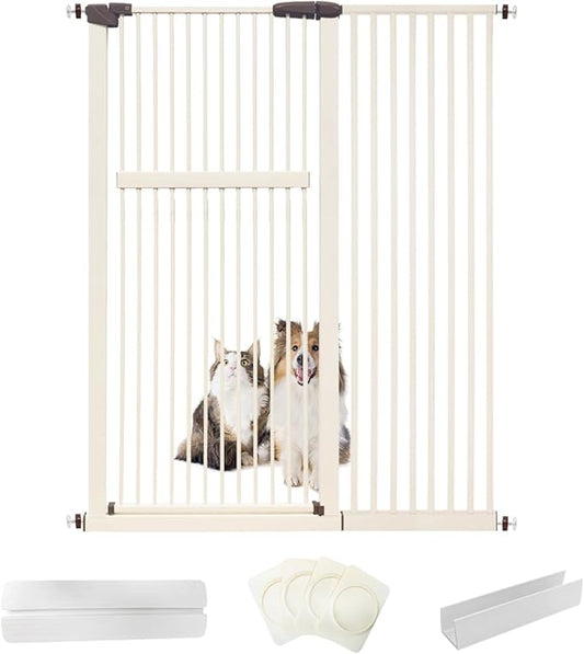 Lumizone Extra Tall Pet Gate 55.12" High Pressure Mounted 46.65"-50.78" Extra Wide (9 Sizes) 1.37" Gap for Cat Dog Stairs Doorway Hallway No Drilling Auto-Close (46.65"-50.78" W, Cream White)
