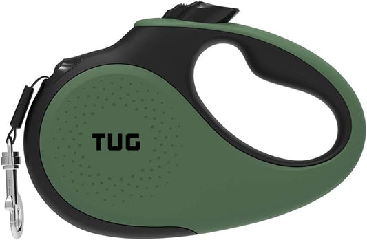 TUG 360° Tangle-Free Retractable Dog Leash with Anti-Slip Handle | 16 ft Strong Nylon Tape | One-Handed Brake, Pause, Lock (Small, Green)