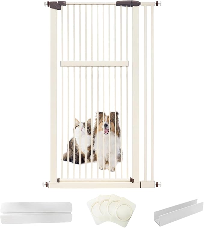 Lumizone Extra Tall Pet Gate 55.12" High Pressure Mounted 34.06"-38.38" Extra Wide (9 Sizes) 1.37" Gap for Cat Dog Stairs Doorway Hallway No Drilling Auto-Close (34.06"-38.38" W, Cream White)