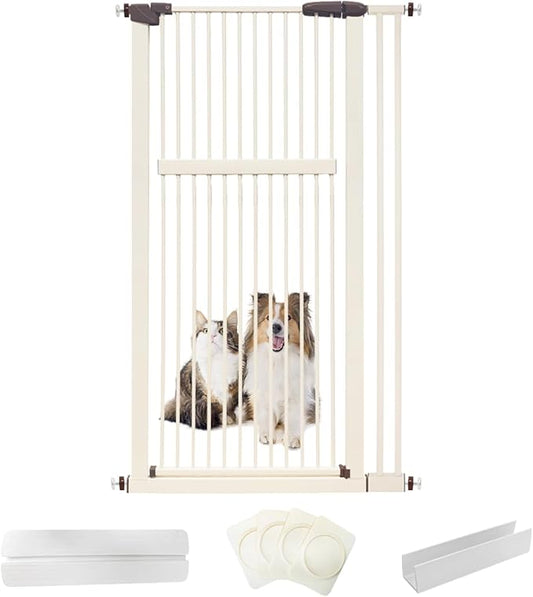 Lumizone Extra Tall Pet Gate 55.12" High Pressure Mounted 34.06"-38.38" Extra Wide (9 Sizes) 1.37" Gap for Cat Dog Stairs Doorway Hallway No Drilling Auto-Close (34.06"-38.38" W, Cream White)