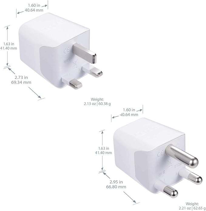 Ceptics South Africa Travel Plug Set - with 2 USB + USA Socket Input - Type M and Type G - Ultra Compact - Safe Grounded Perfect for Cell Phones, Laptops, Camera Chargers