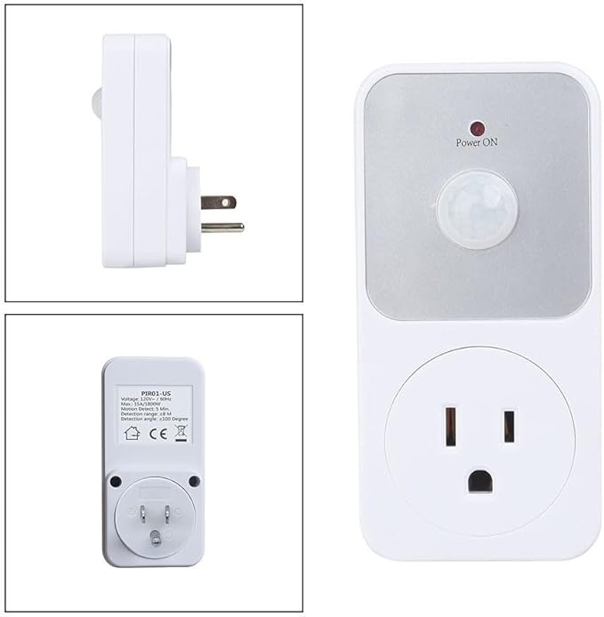 Motion Sensor Outlet, PIR Motion Sensor Power Socket Switch, 110V 1800W, Auto On/Off With 5-Minute Delay, 8-Meter Detection For Home Security In Garage And Hallway, White
