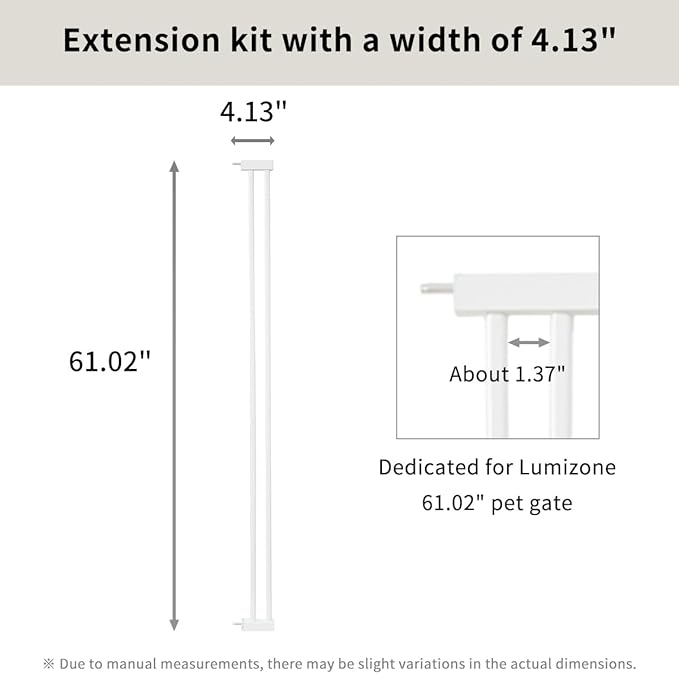 Lumizone Extra Tall Cat Gate Extension Kit 61.02" High Pressure Mounted 2025 New 4.13" Extra Wide 1.37" Gap No Drilling Tall Pet Gate for Dogs (White, 61.02" H x 4.13" W, Extension)