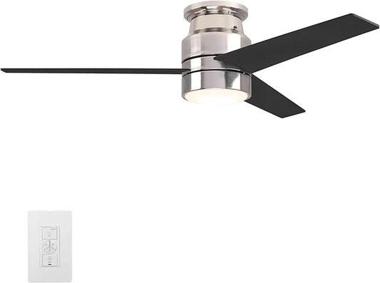 52 Inch 3-Blade Silver Low Profile Ceiling Fan with Led APP Control, Alexa/Google Assistant Control |Needs Ground/Live/Neutral Wire, No Remote,No Hub Required|Reversible|Schedule&Timer|
