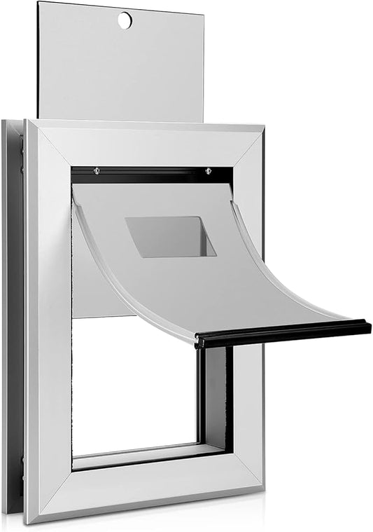 Ownpets Aluminum Dog Door, Pet Door with Magnetic Flap and Lockable Sliding Panel, Heavy Duty Doggy Door for Small Dogs and Cats(Silver)