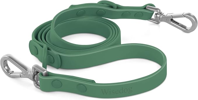 Wisedog Waterproof Dog Leash – 5ft/6ft Adjustable with 2 Metal Swivel Hooks, Easy to Clean Dog Leashes for Small, Medium, Large Breed Dogs (Pine Green M)
