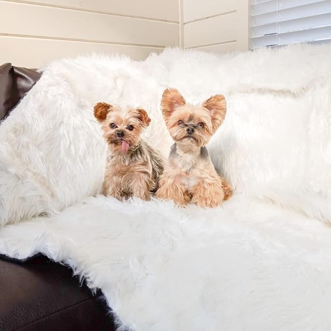 PupProtector Waterproof Throw Blanket for Dogs and Cats, Pet Blanket Cover for Couches, Sofas, Beds, Car Seats, Furniture, Calming Soft Faux Fur, Polar White, Large (80" L x 62" W)