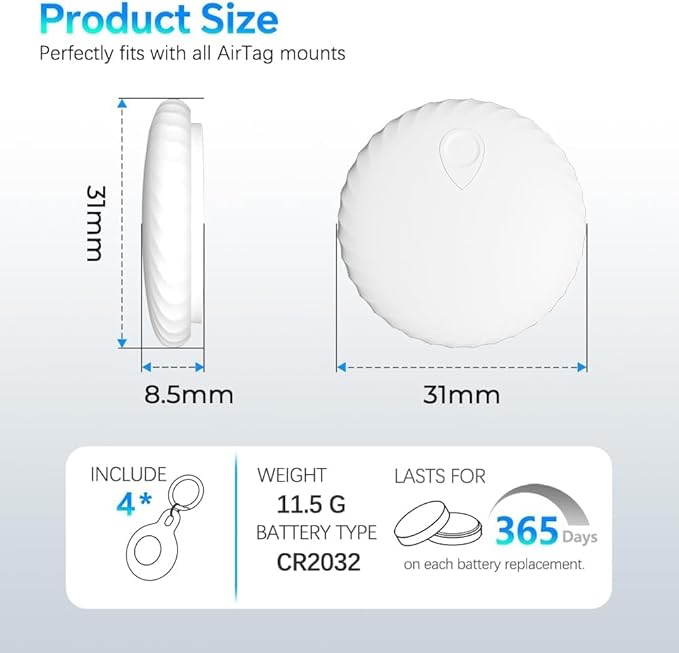 FinderTag Alternative, Key Finder, GPS Tracker Locator Compatible with FindMy (iOS Only), Smart Finder for Cat, Dog, Collar, Luggage, Suitcase, IP67 Waterproof (White)