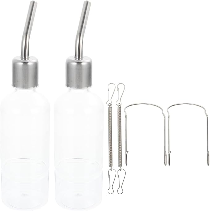TEHAUX Parrot Water Feeder Pet Hanging Water Feeding Bottle No Drip Dispenser Pet Supplies with Stainless Steel Ball Nipple for Rabbits Guinea Pigs Hamsters Chinchillas 2pcs