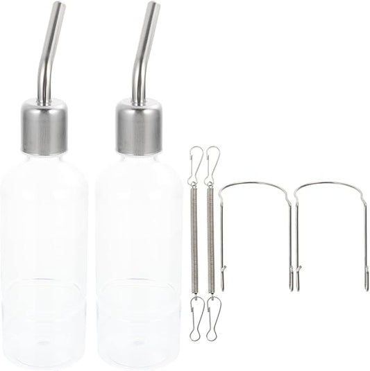TEHAUX Parrot Water Feeder Pet Hanging Water Feeding Bottle No Drip Dispenser Pet Supplies with Stainless Steel Ball Nipple for Rabbits Guinea Pigs Hamsters Chinchillas 2pcs