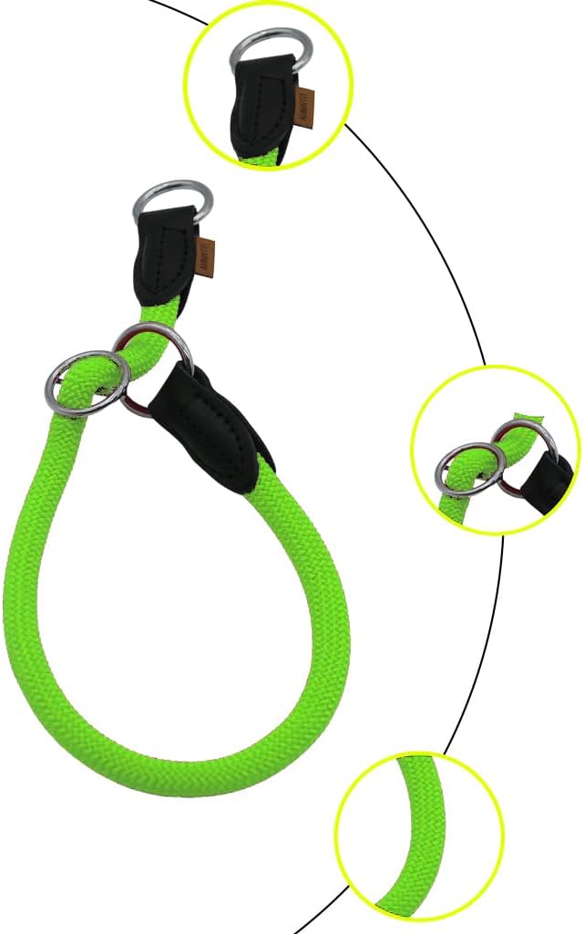 Braided Round Martingale Dog Collar, Training Collar with Slidable Stop Ring - Ideal for Large Dogs (XL(1/2") - 26" Long, Light Green)