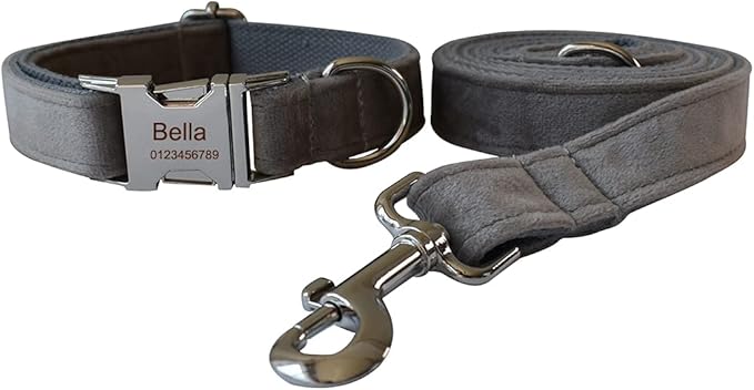 Dog Collar Custom Personalized Engraved Name and Phone Number for Puppy Small Medium Large Pets (XL, Grey)