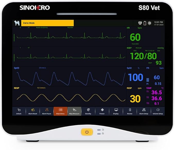 Veterinary Monitor 10.1'' Multi-Parameter Touch Screen Pet Monitor for Cat, Dog,Cow,Pig,Horse and Other Animals (Standard Size)