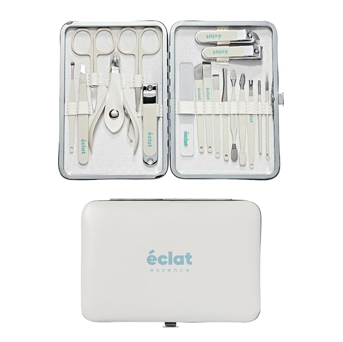 Éclat Manicure Pedicure Kit for Men & Women, 18Pcs Finger & Toe Nail Care Tools Includes Nail Clipper Cutter, Tweezer, File, Cuticle Pusher, Personal Care Professional Grooming Set With Travel Case